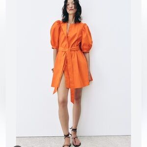 Zara Orange Puff Sleeve Dress